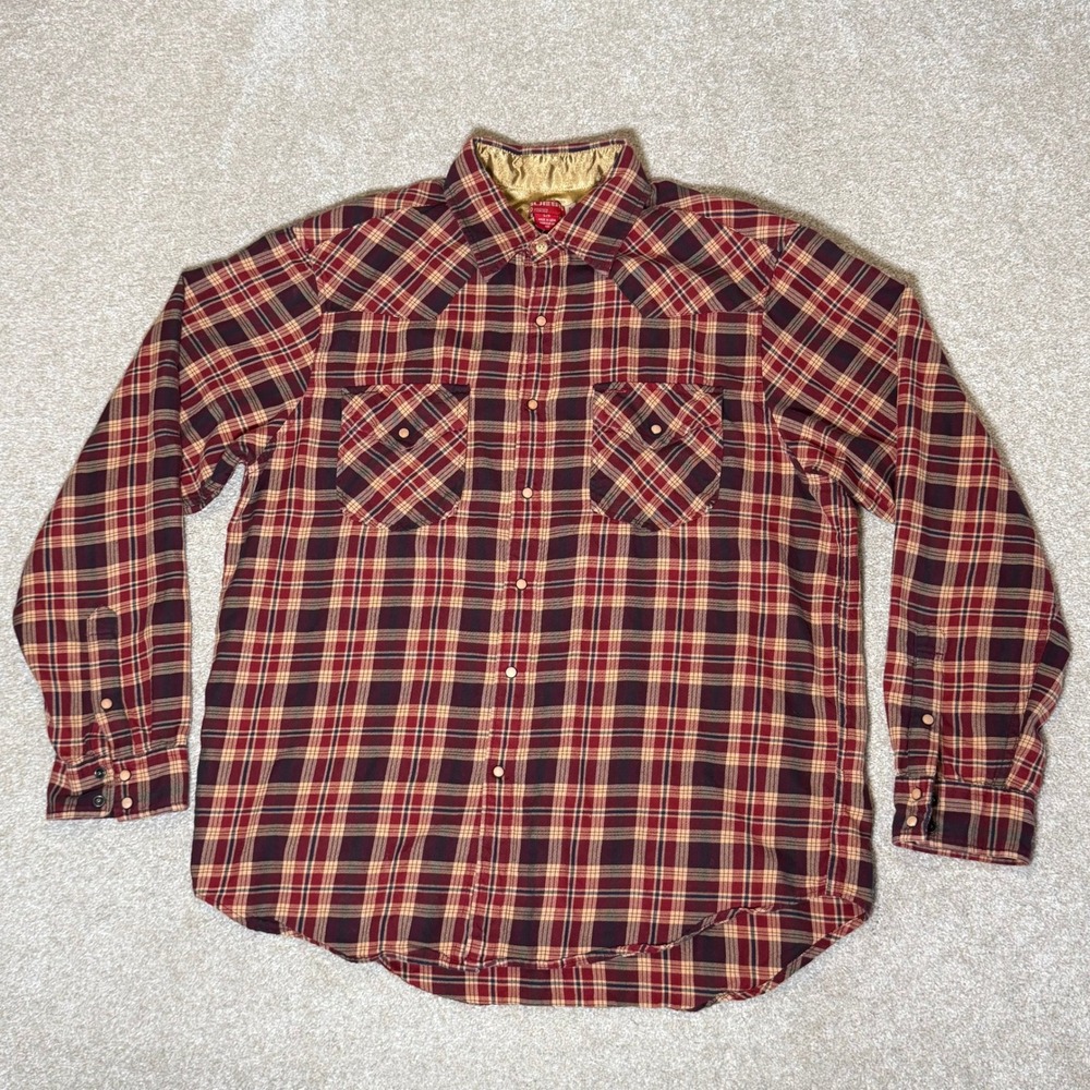 Guess Western Shirt Mens Large Red Plaid Snap Button Long Sleeve Cotton